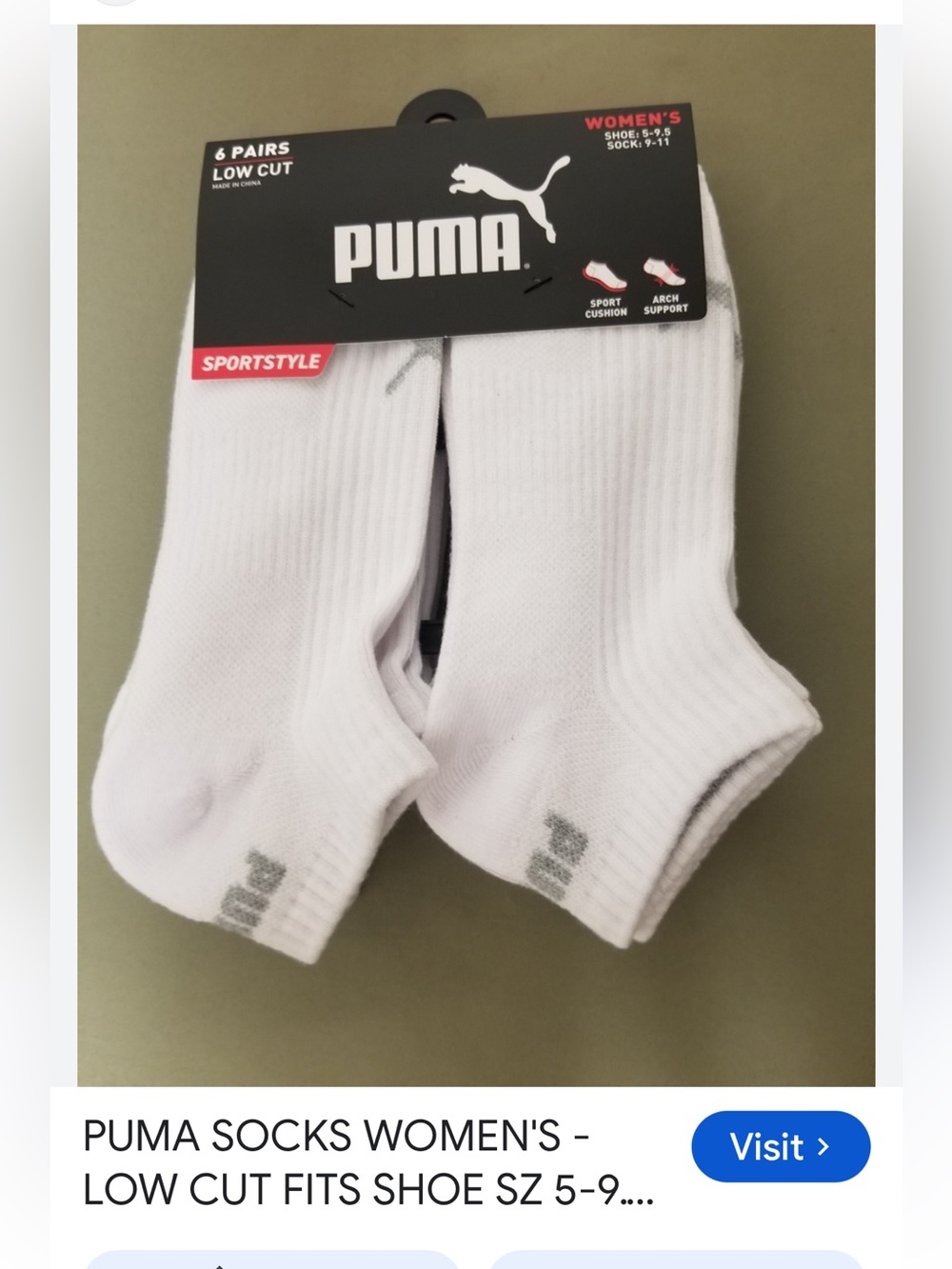 #3055**Puma Women's White Quarter Crew Athletic Socks - 6 Pack